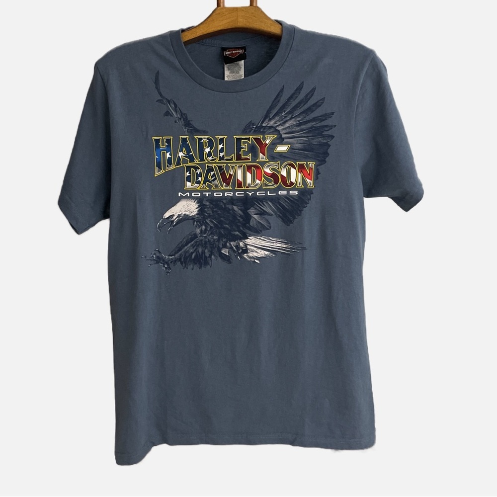 Harley-Davidson Motorcycle Men's T-Shirt Medium‎ Blue Eagle Logo Las Vegas 2023